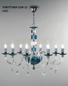 Lampadario in vetro e cristallo ottano livia 12 luci lp.livia-12-ott