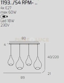 Sosp. cromo 4 luci rettangolare vetri (2 piccoli (1xfu+1xtr)+2 medi...