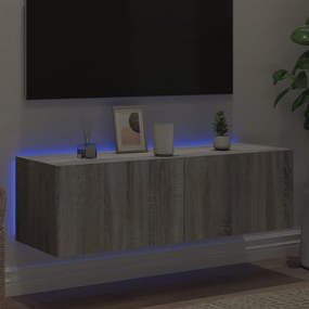 Mobile tv a parete con luci led grigio sonoma 100x35x31 cm