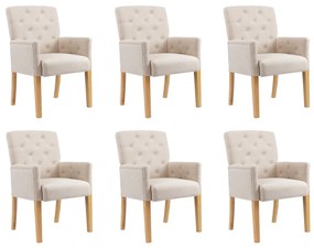 Sedie Da Pranzo Con Braccioli 6 Pz Beige İn Tessuto /