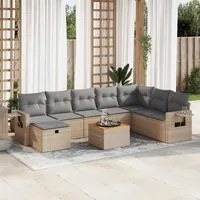 Set Divano da Giardino 9 pz con Cuscini Beige in Polyrattan 3325832