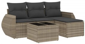 Set divano da giardino 5pz con cuscini grigio chiaro polyrattan