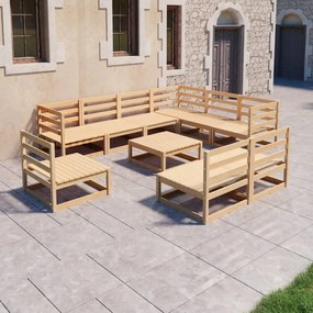 Set Divani da Giardino 10 pz in Legno Massello di Pino