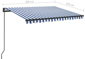 Tenda da Sole Retrattile Manuale con LED 3,5x2,5m Blu e Bianca