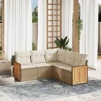 Set Divano da Giardino 5 pz con Cuscini Beige in Polyrattan 3260042