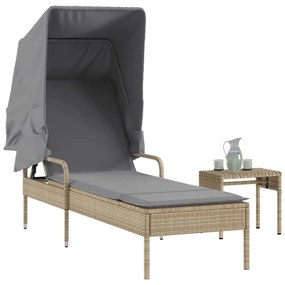 Lettino Prendisole Con Baldacchino E Tavolino Beige Polyrattan /