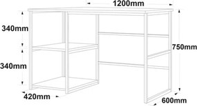 Scrivania Industrial Con Ripiani Laterali 120x60x75H Oro E Nero Voyage