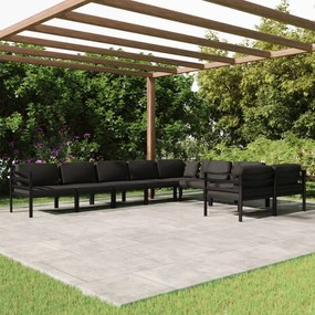 Set divani da giardino 9 pz con cuscini in alluminio antracite