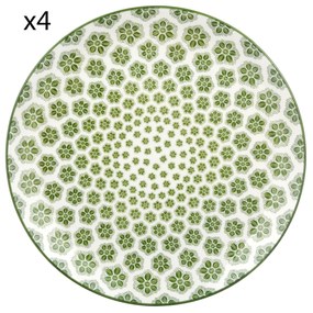 Set 4 piatti piani geometria fiori verde porcellana Hanami