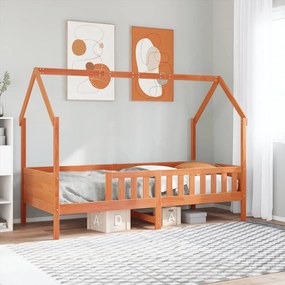 Giroletto casetta bambini marrone cera 90x190 cm massello pino