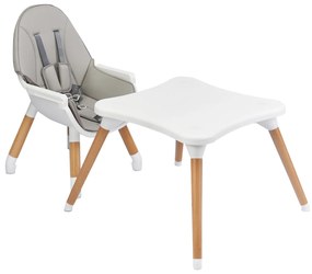 Costway Seggiolone 4 in 1 con cintura di sicurezza a 5 punti, Vassoio smontabile e regolabile in 4 posizioni e cuscino in PU, Grigio