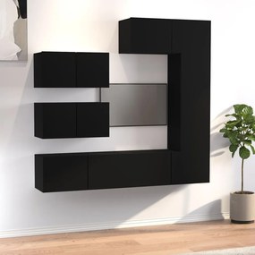 Set Mobili Porta Tv 6 Pz Nero İn Legno Multistrato /