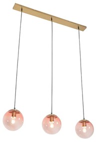 Lampada a sospensione Art Déco in ottone con vetro rosa 3 luci - Pallon