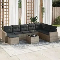 Set Divano da Giardino 9 pz con Cuscini Grigio in Polyrattan 3251707