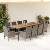 Set da Pranzo da Giardino 11pz con Cuscini Polyrattan Acacia 3278696