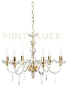 Lampadario brigida 6 luci cristallo e oro attacco e14 d.70cm