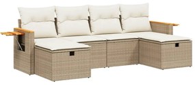 Set Divano da Giardino 6 pz con Cuscini Beige in Polyrattan