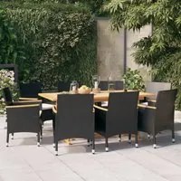 Set da Pranzo per Giardino 9 pz con Cuscini Nero 3103586