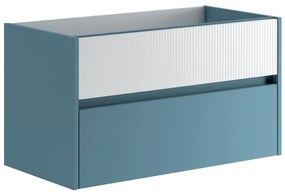Mobile da bagno sospeso sotto lavabo L 89.5 x H 50 x P 45.5 cm blu laccato opaco, 2 cassetti Niwa