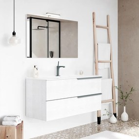 Mobile bagno sospeso 100 bianco con lavabo e specchio LED   Victoria