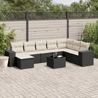 Set Divani da Giardino 9 pz con Cuscini Nero in Polyrattan 3222965