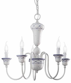 Lampadario Classico Sanremo Metallo E Ceramica Bianco Sfumato Argento 5 Luci E14