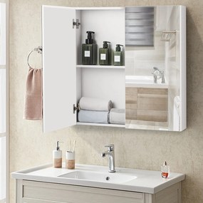 Costway Armadietto da bagno a 2 ripiani con specchio, Armadietto da parete 62x11x65cm Bianco