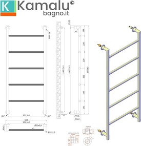 Termoarredo scalda salviette 1200x560mm colore nero opaco KAM-D6012N - KAMALU