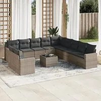 Set Divani da Giardino 12 pz con Cuscini Grigio in Polyrattan 3219190