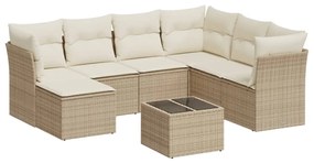 Set divano da giardino 8 pz con cuscini beige in polyrattan