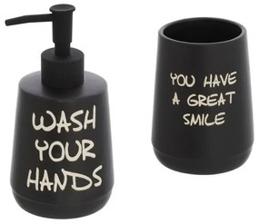 Set accessori linea Wash dispenser + portaspazzolini in ceramica nero