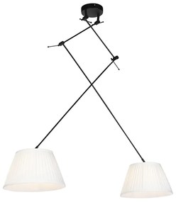 Lampada a sospensione nera con paralumi plissettati crema 35 cm 2 luci - Blitz