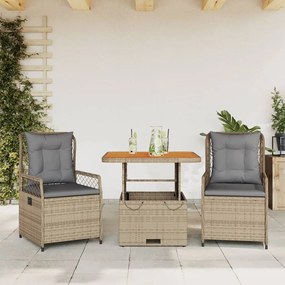 Set Da Pranzo Da Giardino 3 Pz Con Cuscini Beige İn Polyrattan /