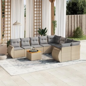 Set Divano da Giardino 9 pz con Cuscini Beige in Polyrattan