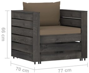 Set Salotto da Giardino con Cuscini 7pz Legno Impregnato Grigio