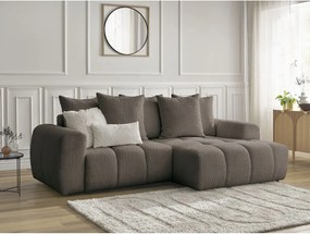 Divano angolare marrone allungabile/con contenitore (con penisola a destra/con chaise lounge) con rivestimento in bouclé Roxelane – Bobochic Paris