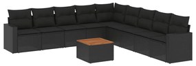 Set divani da giardino 10pz con cuscini in polyrattan nero