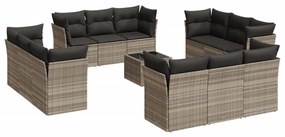 Set divani giardino 13 pz con cuscini grigio chiaro polyrattan