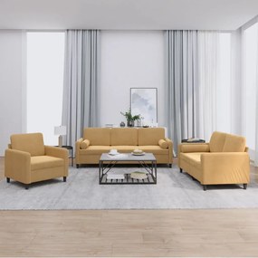 Set Di Divani 3 Pz Con Cuscini Marrone İn Velluto /