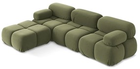 Divano angolare componibile verde chiaro con rivestimento in velluto Lokua – Makamii