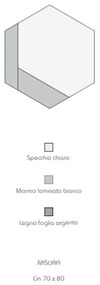Specchio 70x80 cm decori foglia argento e marmo laminato bianco - CHARLIE
