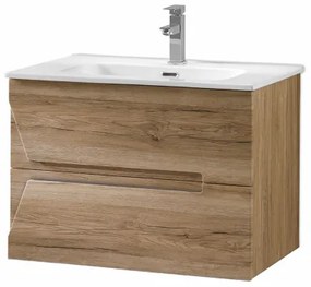 Mobile bagno HAITI 70 cm 2 cassetti Rovere Nodi e specchio LED