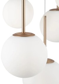 Lampadario Minimal Basic Form In Metallo Bianco E Oro 5 Luci E Diffusori Vetro