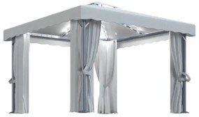 Gazebo con Tende e Stringa di Luci LED 3x3 m Bianco Crema