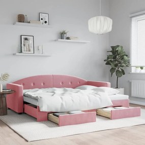 Divano Letto Estraibile Con Cassetti Rosa 80x200 Cm Velluto /