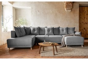 Divano letto angolare in velluto a coste grigio (angolo sinistro/"U") Lazy Lukka - Miuform