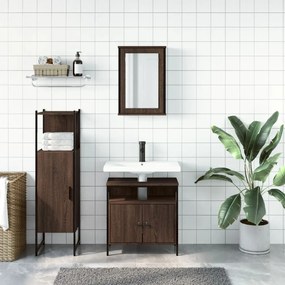 Set mobili da bagno 3 pz rovere marrone in legno multistrato