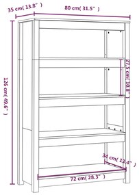 Libreria Grigia 80x35x126 cm in Legno Massello di Pino