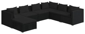 Set Divani da Giardino 7 pz con Cuscini in Polyrattan Nero