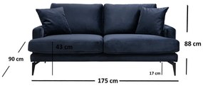 Divano blu scuro 175 cm Papira - Balcab Home